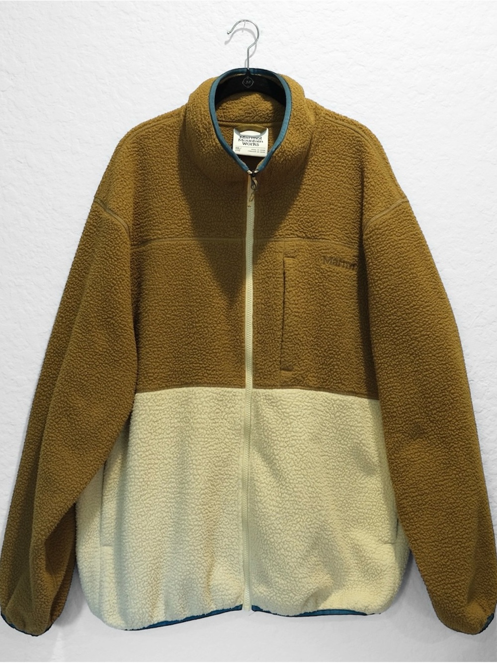 Marmot Aros Fleece Jacket Men’s XXL Dark Mustard Cream Full Zip Deep Pile Style